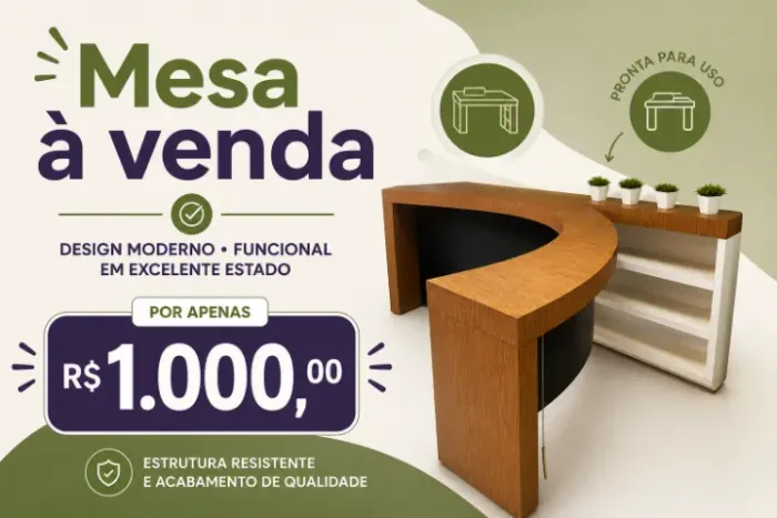 Mesa Curva com Móvel de Apoio - Excelente Estado