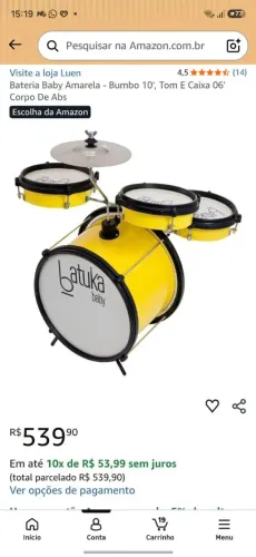 Bateria Infantil Batuka Baby Amarela -  NOVA - NUNCA USADA - AINDA NA CAIXA!