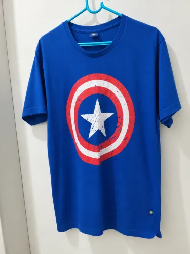 Camiseta Masculina Capitão América Azul Tam G Meu Herói