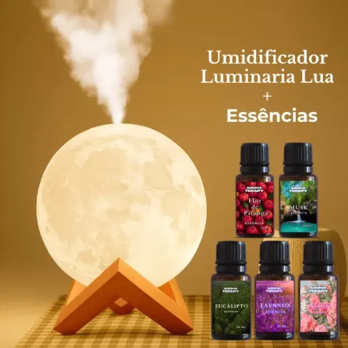 Umidificador 2 em 1 Lua 3D 900ml com Luminária e Difusor de Aromas