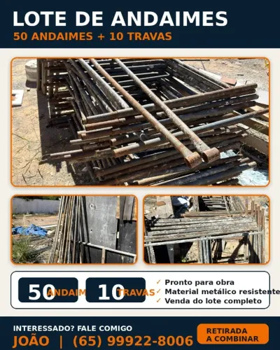 Lote com 50 Andaimes Metálicos + 10 Travas | Bom Estado