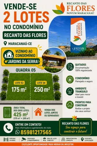 Lotes condominio recanto das flores quitado