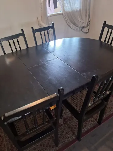 Mesa de Jantar de Madeira Maciça com Cadeiras - Extensível