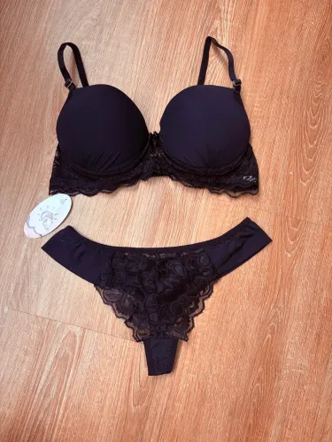 Conjunto de lingerie fio dental, preto, tamanho G