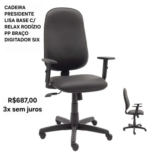 CADEIRA PRESIDENTE LISA BASE C/ RELAX RODÍZIO PP BRAÇO DIGITADOR SIX