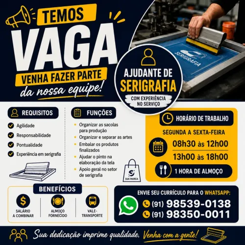 Vaga emprego AJUDANTE SERIGRAFIA