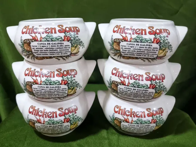 Conjunto de tigelinha de cerâmica para caldos / sopas com receita impressa