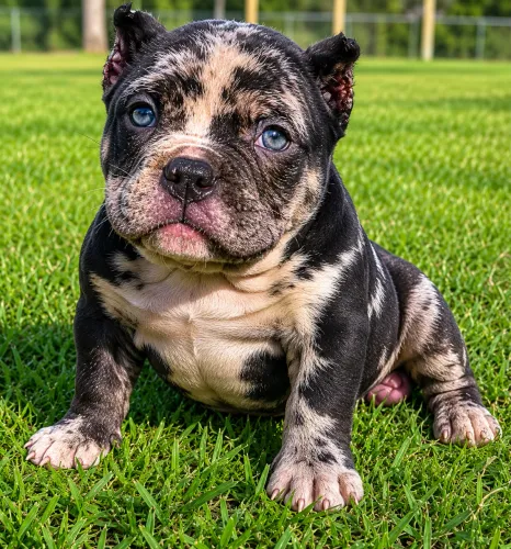 Filhote de american bully tri Merle de alto padrão 