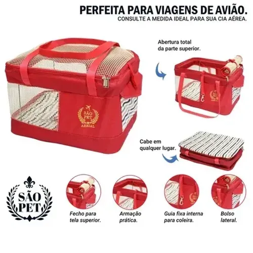 Bolsa Aérea para Pet - Padrão Gol - Vermelha - 43x32x24cm