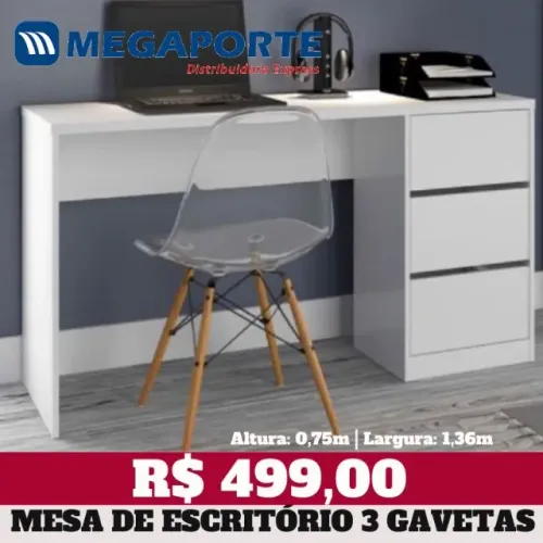 Mesa de Escritório 1,36m 3 Gavetas (Novo) Entrega Grátis!