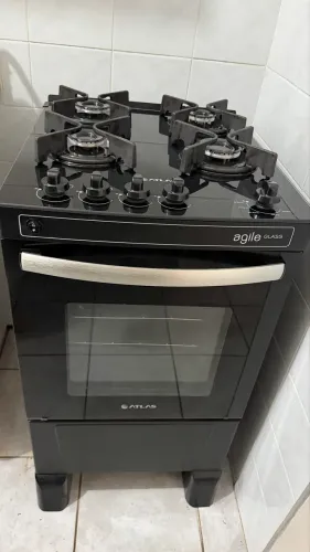 Fogão Atlas Agile Glass 4 Bocas com Mesa de Vidro e Acendimento Automático Preto