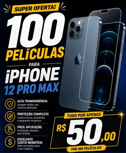 100 Películas para iPhone 12 Pro Max por Apenas R$ 50,00!