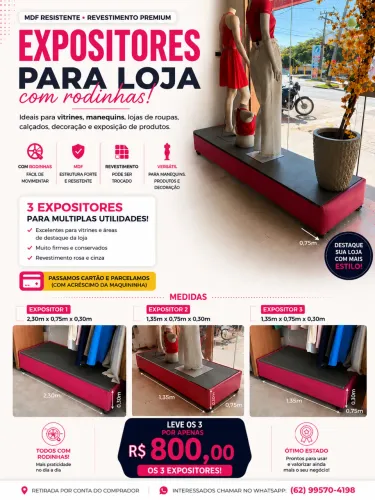 Ilhas Expositoras para Loja com Rodinhas - Kit com 3 Unidades