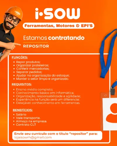 CONTRATA-SE REPOSITOR IMEDIATO