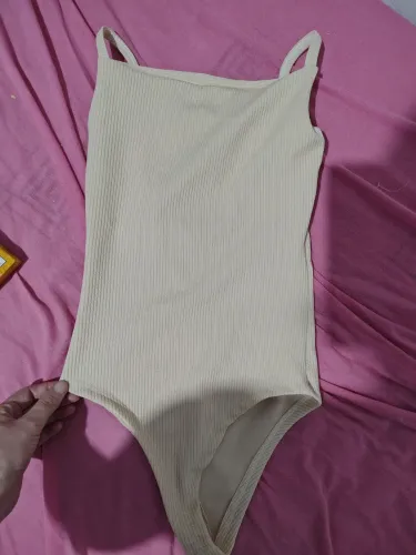 Body Canelado Feminino Bege - Alças Finas 