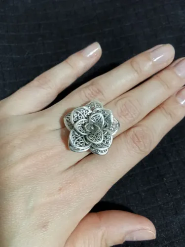 Anel em prata 925 estilo boho em formato de flor