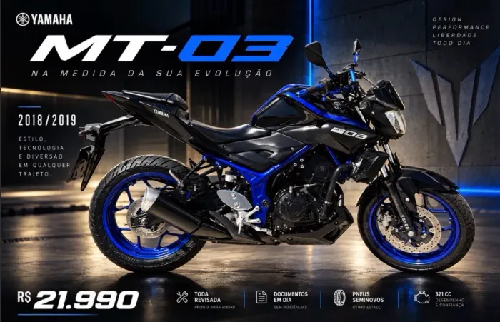 Yamaha MT 03 ABS 2019 - Revisada, oportunidade
