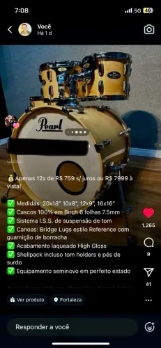 Bateria acústica pearl serie vision