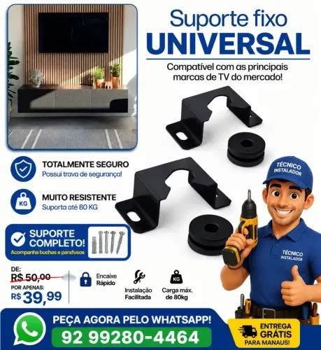 Suporte para TV Reforçado Universal + Instalação Profissional Disponível