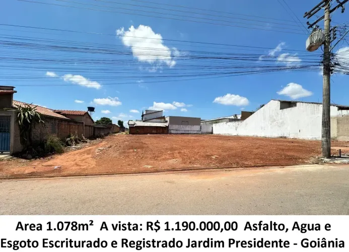 Leia a descrição: Area 1.078m² (Asfalto, Agua e Esgoto) Jardim Presidente