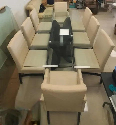 OPORTUNIDADE!! Mesa de Jantar Sierra 2,20m Vidro Bisotê 12mm + 8 Cadeiras - LINDA!!