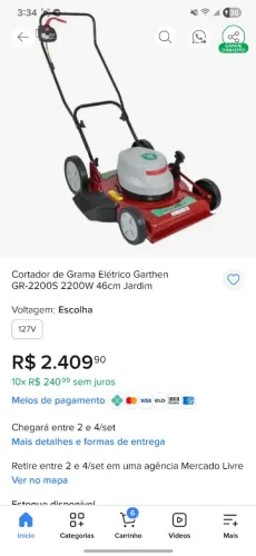 Cortador de grama gartten 1800w novo