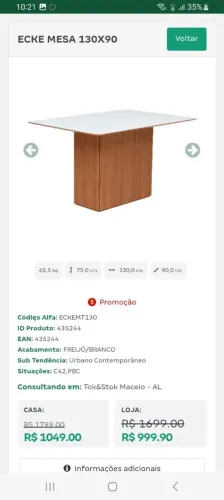 Mesa Jantar 1,3 X 0,90 Nova