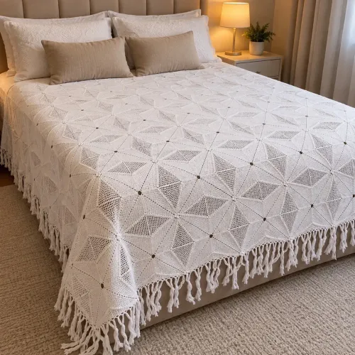 Colcha de Crochê Artesanal Branca - 2x2m