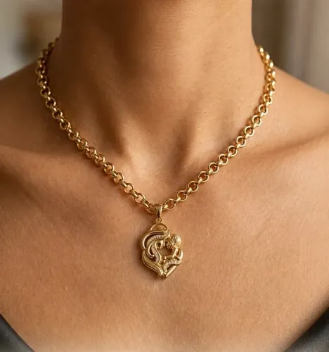 Conjunto Elo Português com Pingente Mother?s Love em Ouro 18k 750