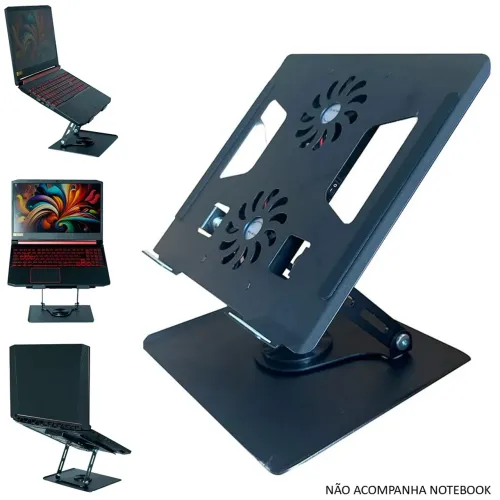 Suporte de Mesa Articulado para Notebook Alumínio Giratório 360° 2 Fans - Kross 