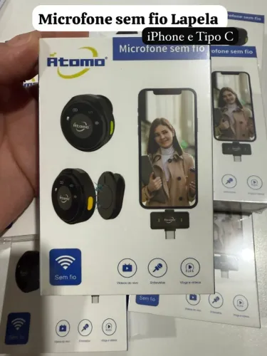 Microfone de Lapela Sem Fio para iPhone e USB-C