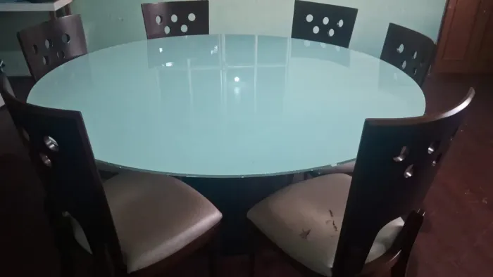 Mesa 6 lugares tampo vidro 