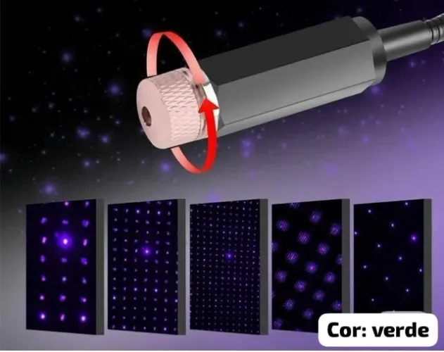 Luz Neon LED USB Carro Verde | Projetor Céu Estrelado