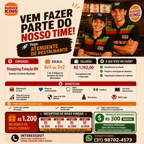 Vaga Atendente Burger King