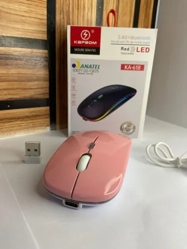 MOUSE LUMINOSO SEM FIO DE 2,4GHZ KAPBOM ROSA KA-618 an4