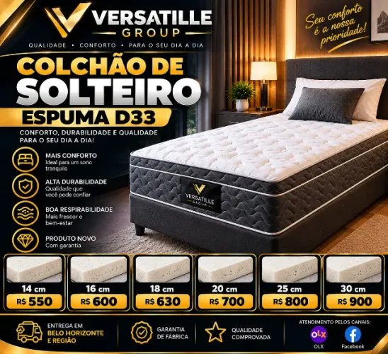 Colchão de Solteiro D33 Novo com Garantia ? Várias Espessuras