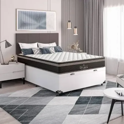 Cama Box com Baú Branco e Colchão Molas Ensacadas de Casal
