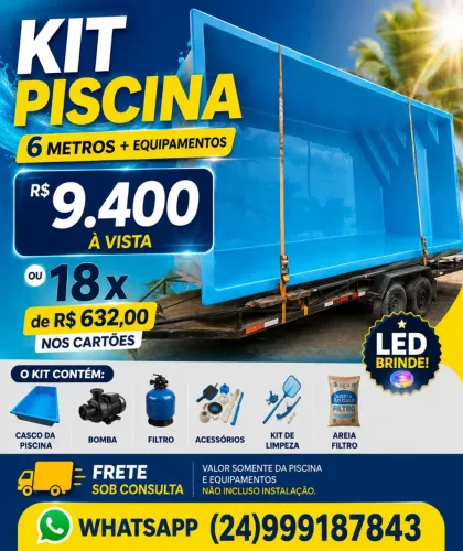 Piscina de fibra kit casco e equipamentos