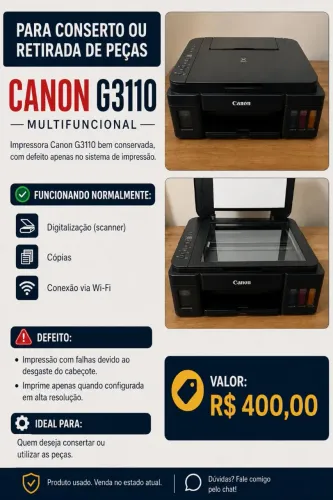 Impressora Canon Multifuncional Mega Tank G3110