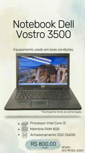 Notebook DELL Vostro 3500 - I3 com SSD 256GB - Tela 15,6"
