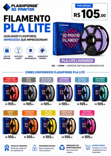 Filamentos 3D pla lite flashforge
