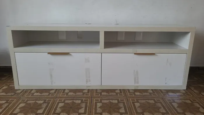 Rack madeira, branco,  alto, 2 gavetas