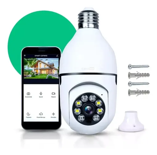 Câmera de segurança 360° Wi-Fi, leds e visão noturna.