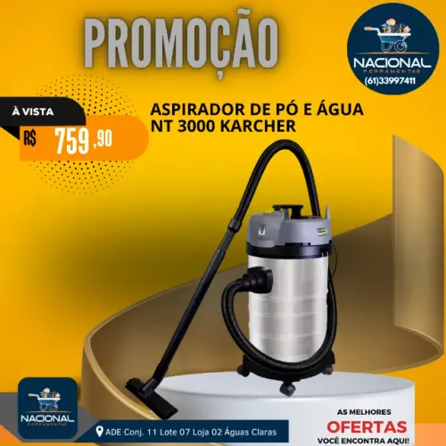 ASPIRADOR DE PÓ E ÁGUA KÄRCHER NT 3000 PROFISSIONAL - TANQUE INOX 30L | 1600W