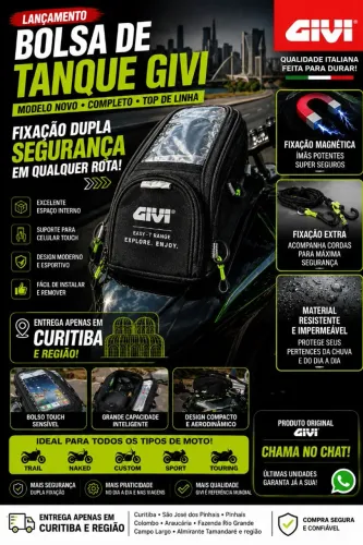 BOLSA DE TANQUE GIVI LANÇAMENTO ? FIXAÇÃO MAGNÉTICA TOP