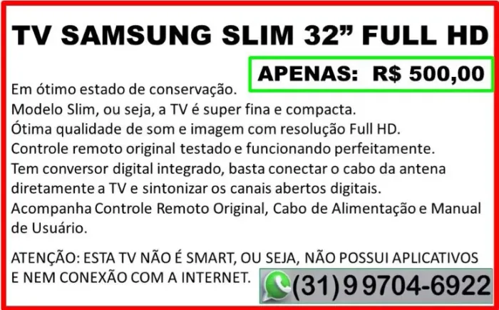 Tv Samsung Slim 32 Polegadas Full Hd Un32f4200ag (Usado)