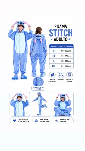 Pijama personagem Stitch bebê infantil adulto kigurumi