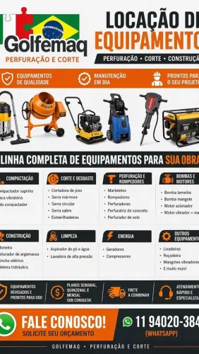 Locação de Máquinas e equipamentos e furos e corte em concreto 