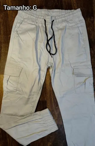 Calça Jogger Cargo Masculina Sarja com Bolsos - P, M, G (Novas)