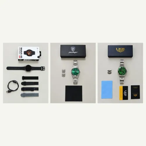 dois relógios analógicos e um smartwatch haylou watch 4s Gps